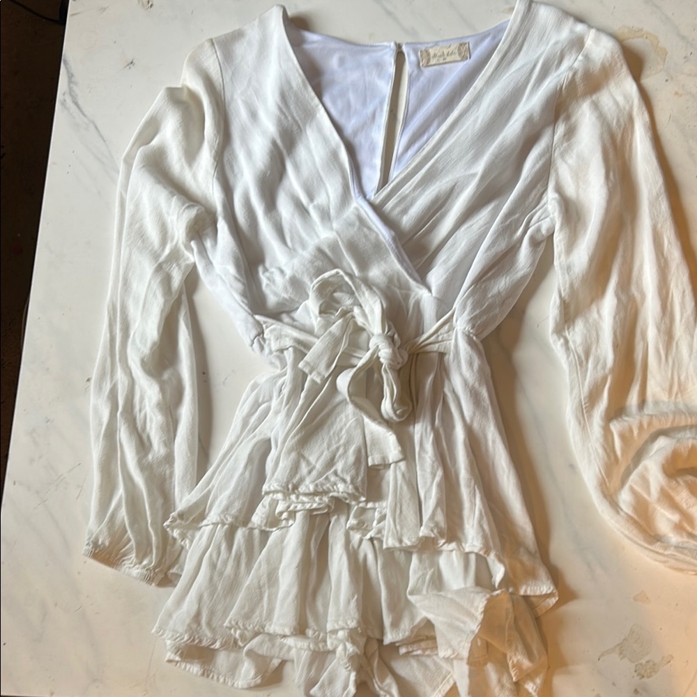 Altar'd State Cream Long Sleeve Wrap Blouse